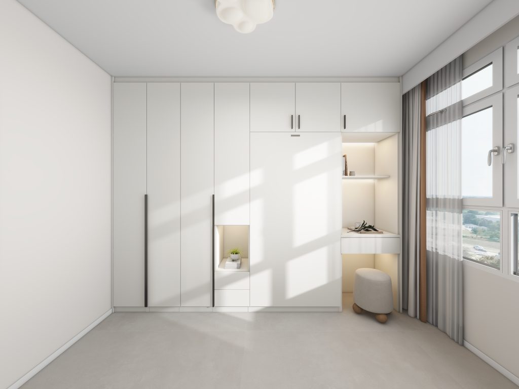 Bedroom 2 Space Saving Beds with Casement Wardrobe with Open Shelves  (11.5  feet)