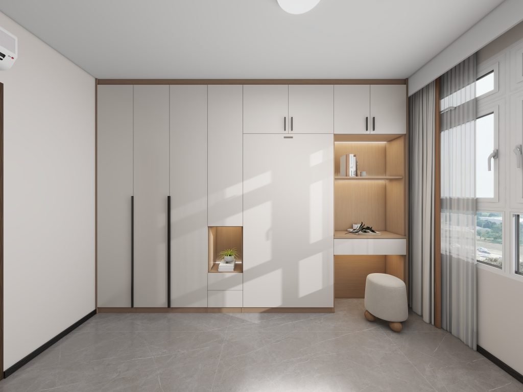 Bedroom 2 Space Saving Beds with Casement Wardrobe with Open Shelves  (11.5  feet)