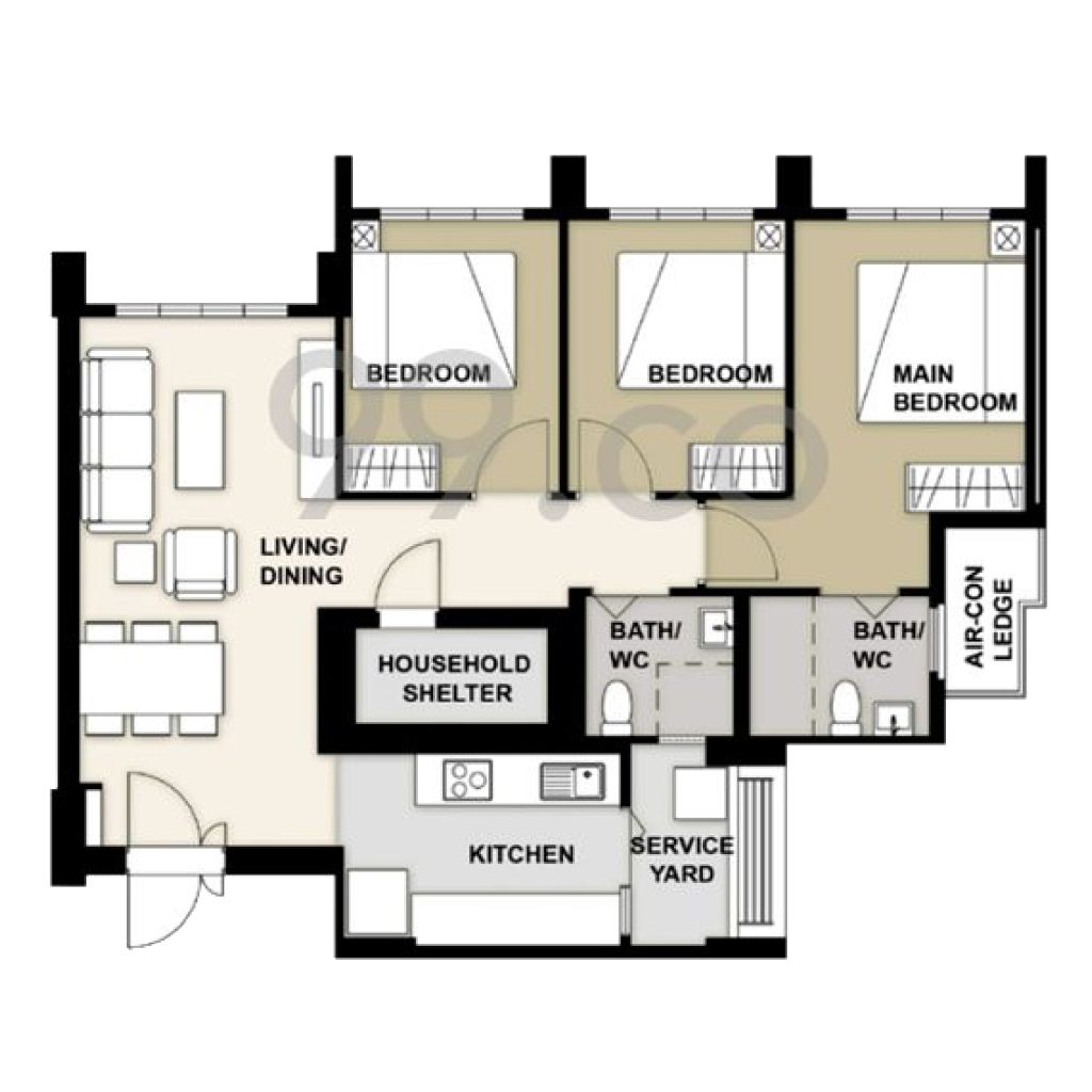 Tengah Parc Glen 4-Room Design B (Kitchen, Master Bedroom, and Bathroom Cabinets)
