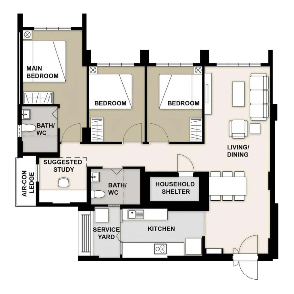 Tengah Parc Glen 4-Room Design B (Kitchen, Master Bedroom, and Bathroom Cabinets)