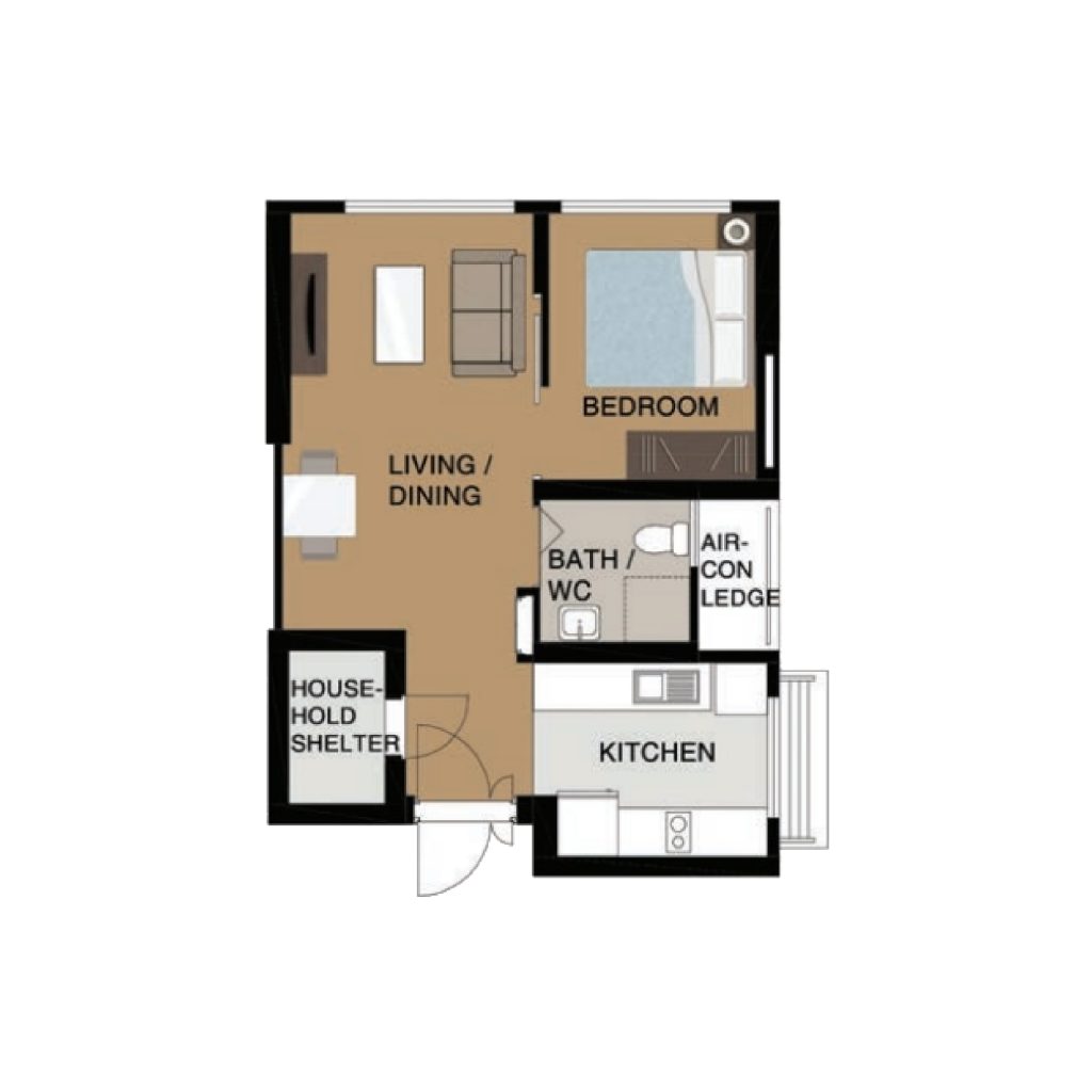 Punggol Point Cove 2-Room Design A (Kitchen, Master Bedroom, and Bathroom Cabinets)