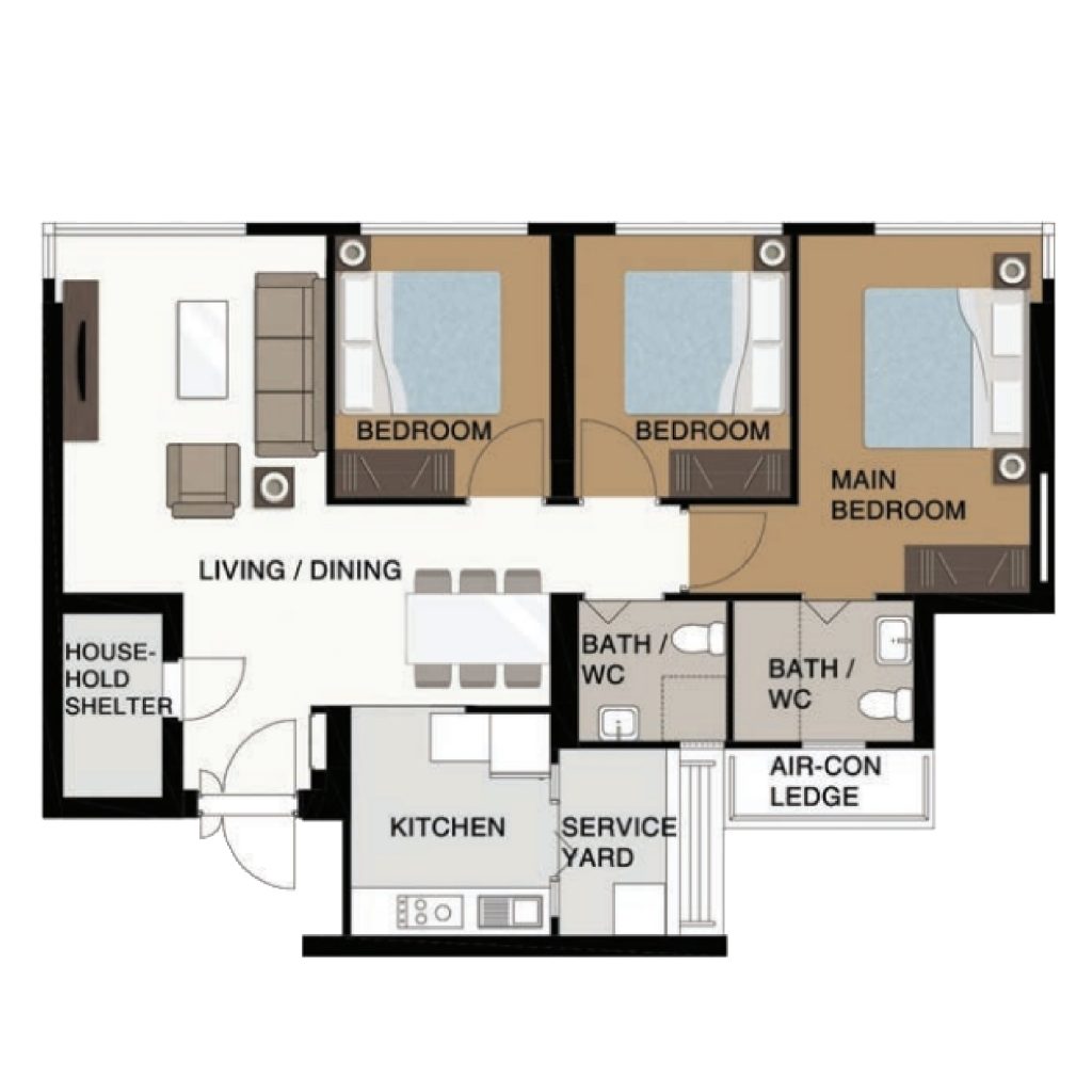 Punggol Point Cove 2-Room Design A (Kitchen, Master Bedroom, and Bathroom Cabinets)