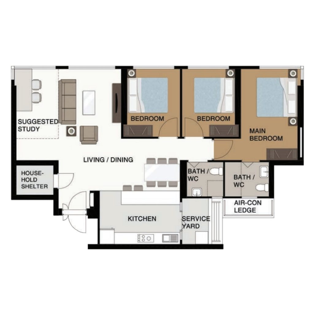 Punggol Point Cove 2-Room Design A (Kitchen, Master Bedroom, and Bathroom Cabinets)