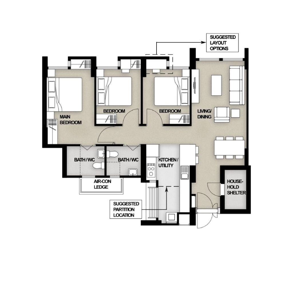 Tengah Parc Clover 4-Room Design B (Kitchen, Master Bedroom, and Bathroom Cabinets)