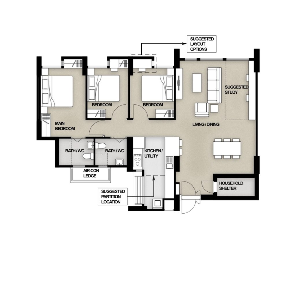 Tengah Parc Clover 4-Room Design B (Kitchen, Master Bedroom, and Bathroom Cabinets)
