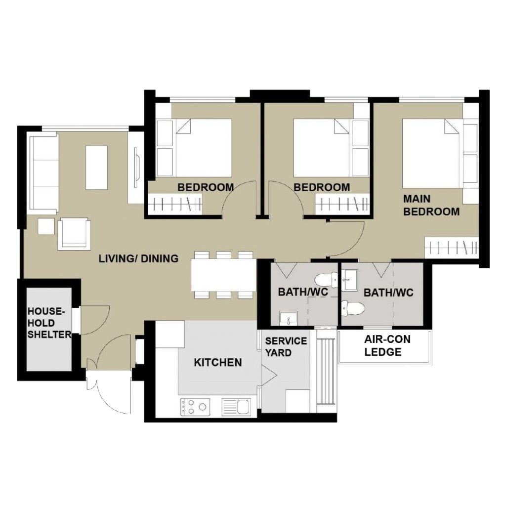 Woodgrove Edge 2-Room Design A (Kitchen, Master Bedroom, and Bathroom Cabinets)