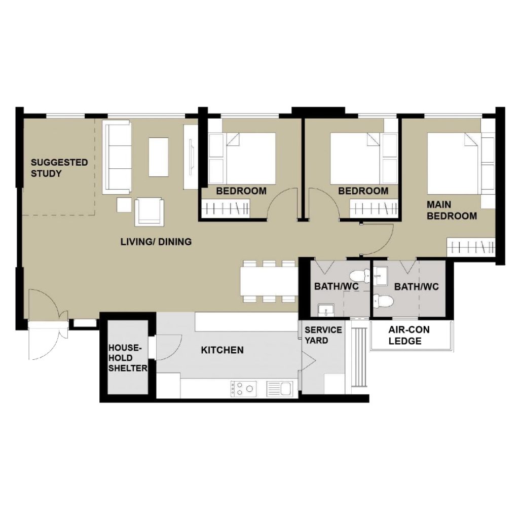 Woodgrove Edge 2-Room Design A (Kitchen, Master Bedroom, and Bathroom Cabinets)