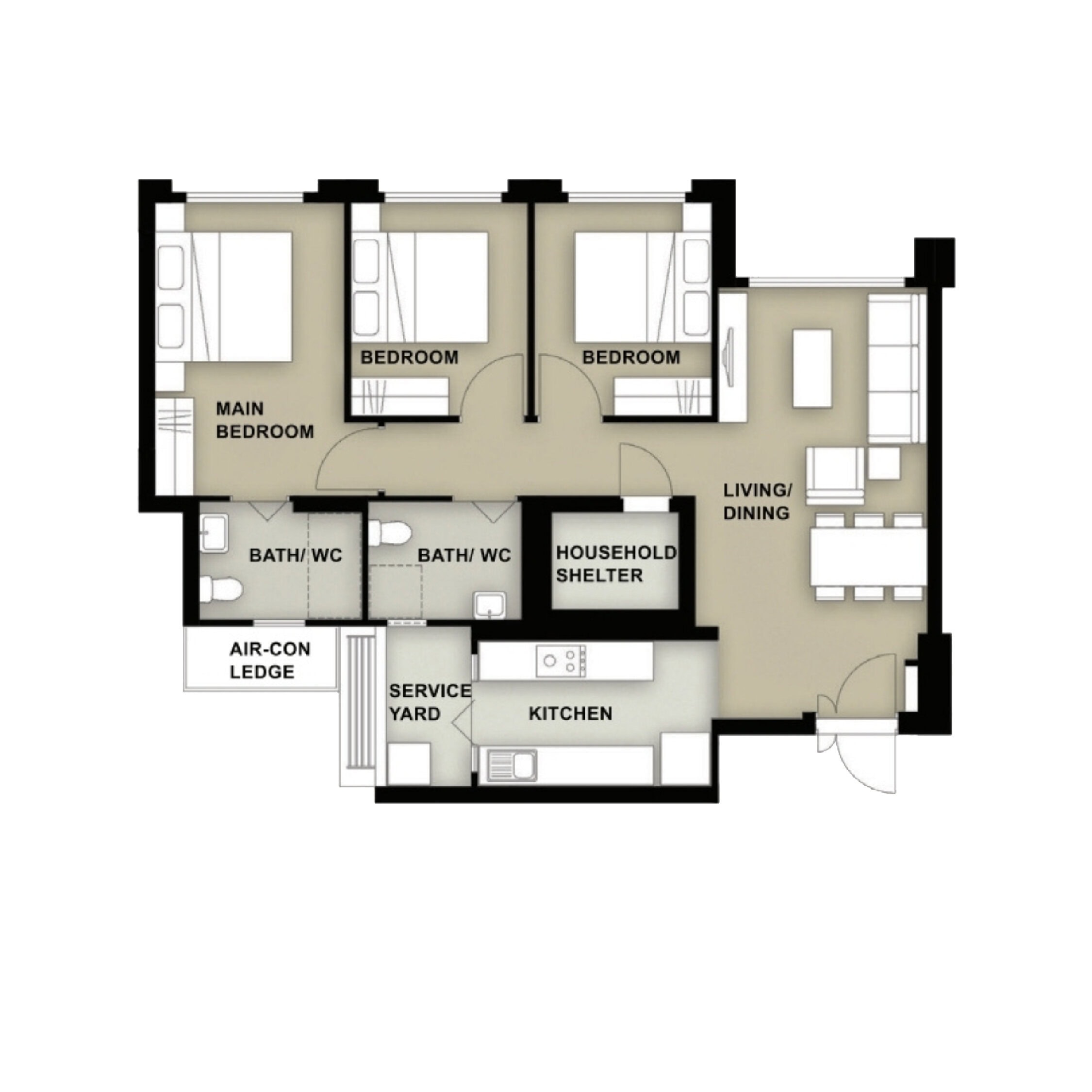 Grove Spring 4-Room Design C (Kitchen, Master Bedroom, and Bathroom Cabinets)