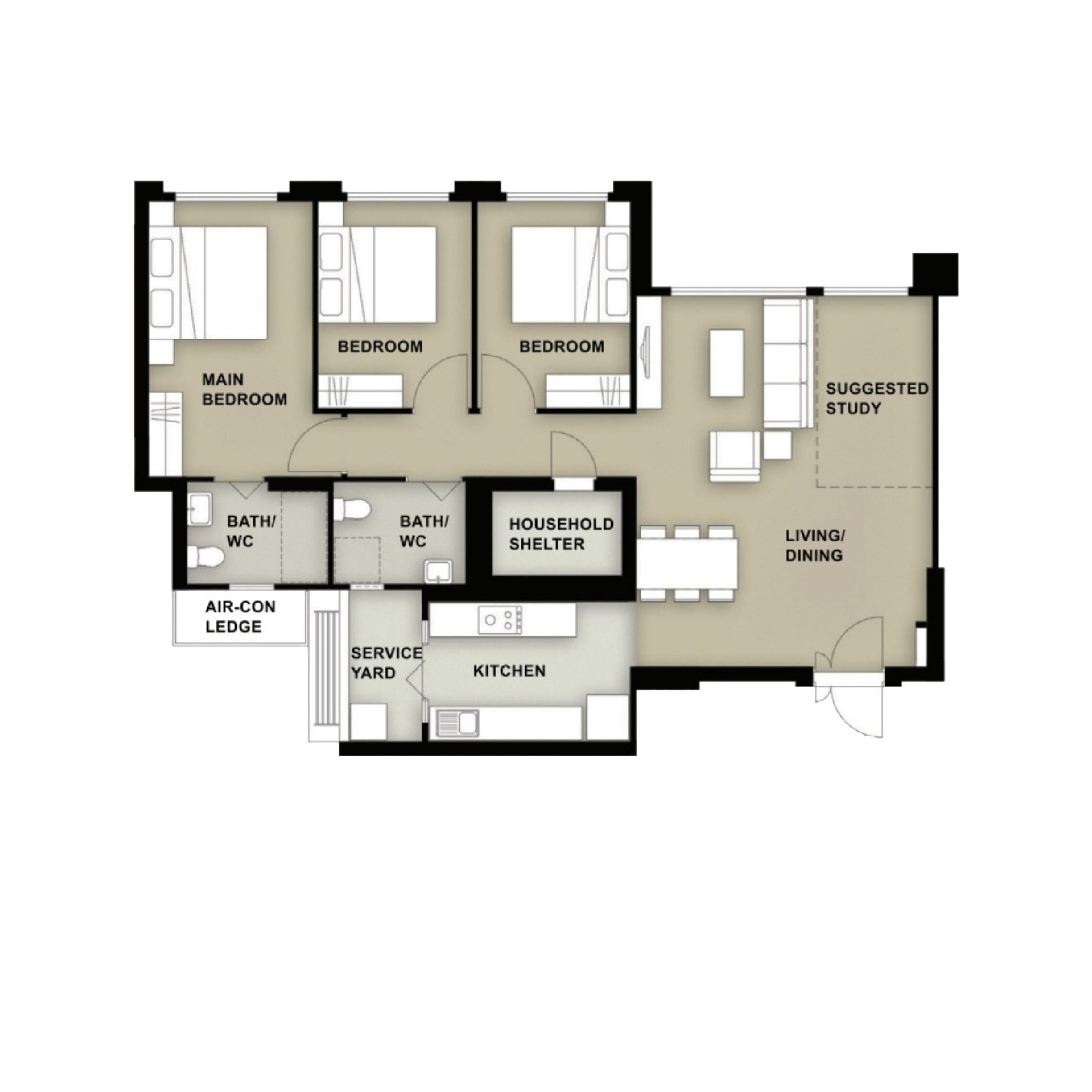 Grove Spring 4-Room Design C (Kitchen, Master Bedroom, and Bathroom Cabinets)