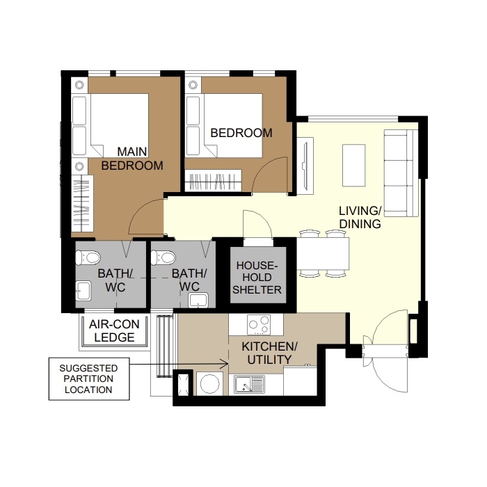 Dakota One 3-Room Design A (Kitchen, Master Bedroom, and Bathroom Cabinets)
