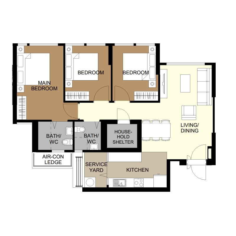 Dakota One 3-Room Design A (Kitchen, Master Bedroom, and Bathroom Cabinets)