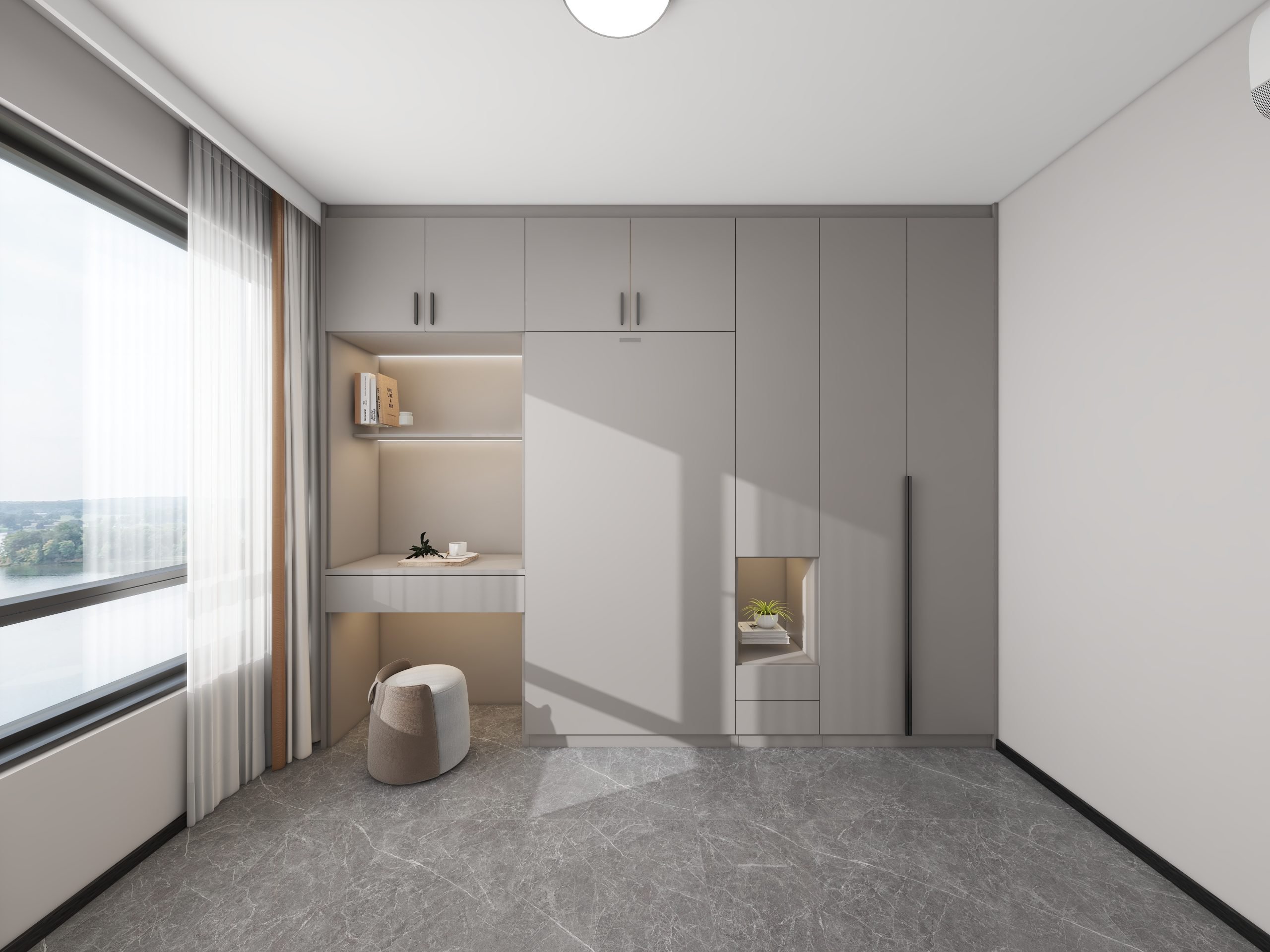 Bedroom 2 Space Saving Beds with Casement Wardrobe with Open Shelves with Study Table  (10.5 feet)