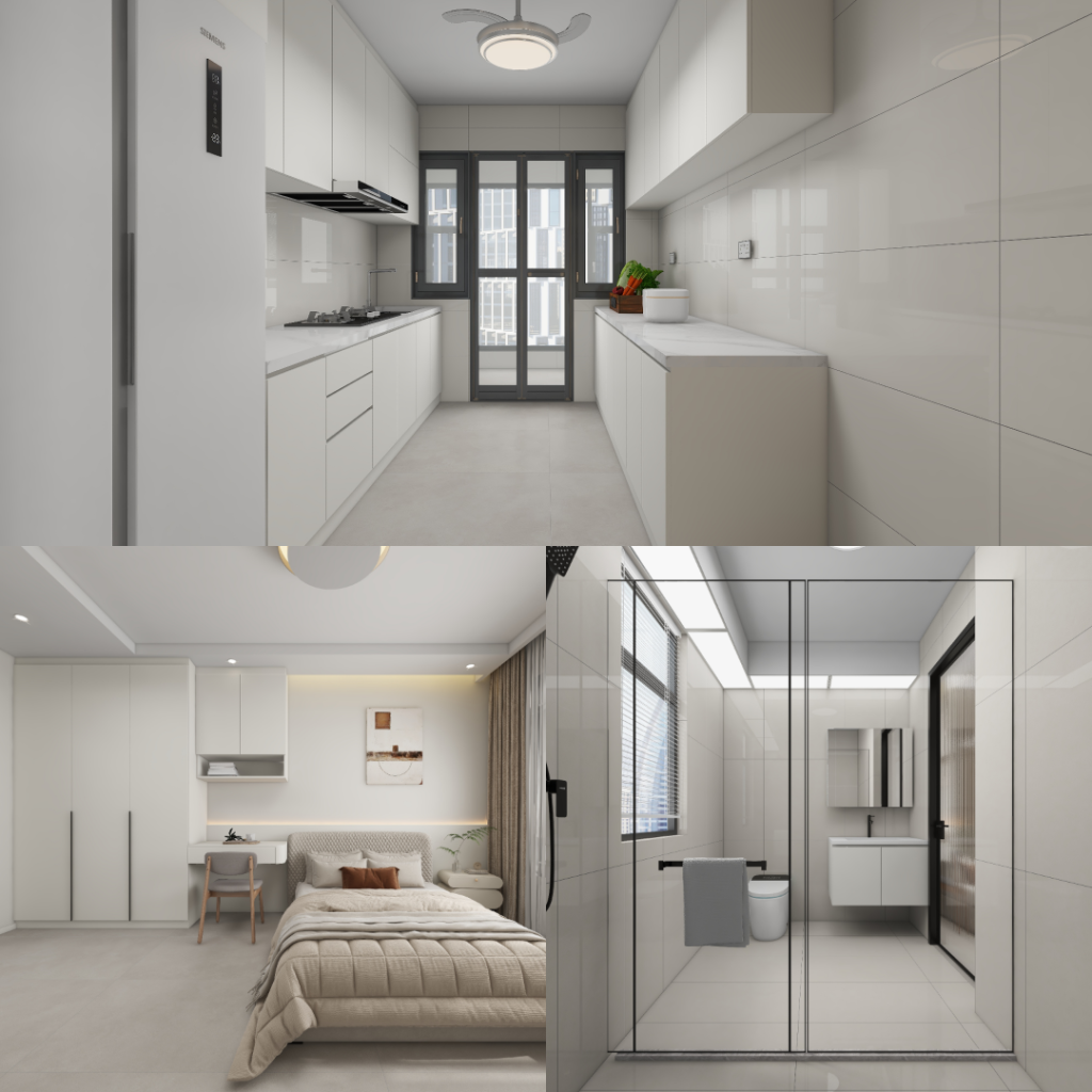 Tampines Green Emerald 4-Room Design A (Kitchen, Master Bedroom, and Bathroom Cabinets)