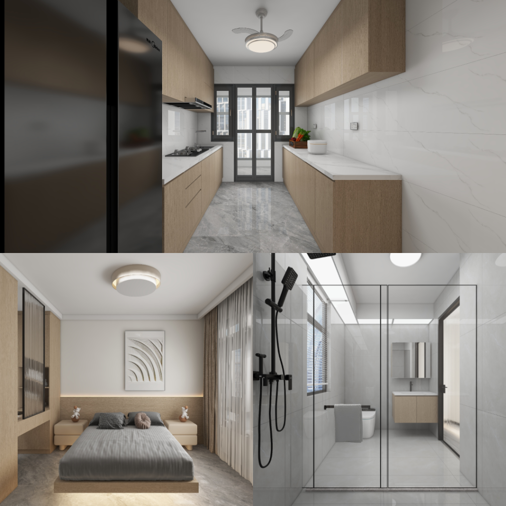 Tampines Green Emerald 4-Room Design B (Kitchen, Master Bedroom, and Bathroom Cabinets)