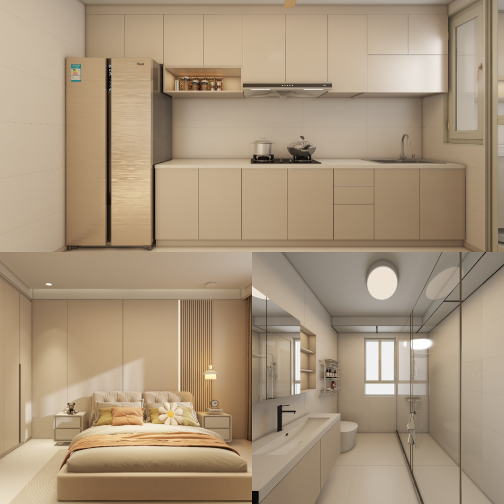 Tampines Green Opal 4-Room Design A (Kitchen, Master Bedroom, and Bathroom Cabinets)