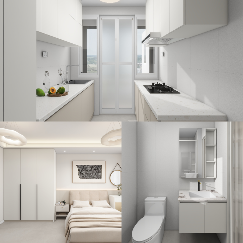 Yishun Boardwalk 4-Room Design A (Kitchen, Master Bedroom, and Bathroom Cabinets)