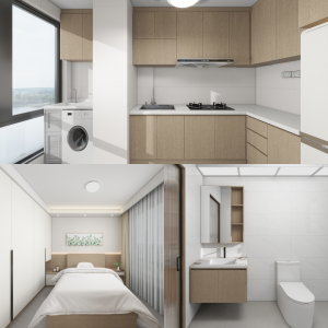 Yishun Boardwalk 2-Room Design B (Kitchen, Master Bedroom, and Bathroom Cabinets)