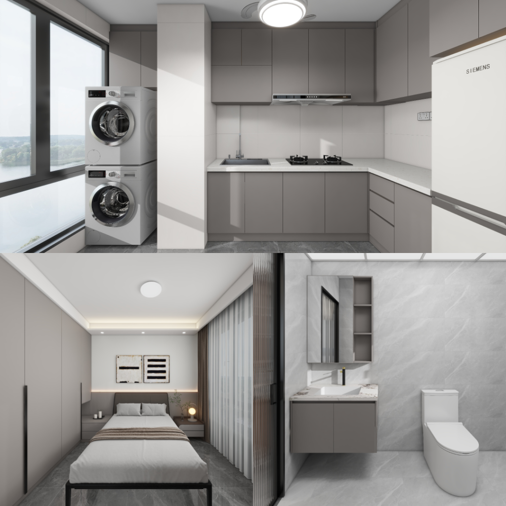 Yishun Boardwalk 2-Room Design C (Kitchen, Master Bedroom, and Bathroom Cabinets)