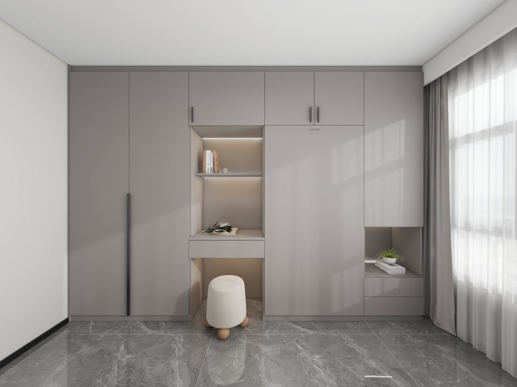 Bedroom 2 Space Saving Beds with Casement Wardrobe with Open Shelves  (11.5 feet)