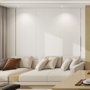 Living sofa behind Feature Wall