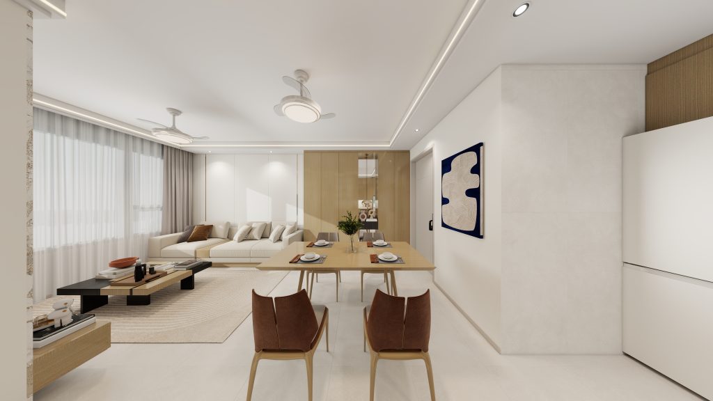 Living sofa behind Feature Wall