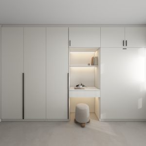 Bedroom 2 Space Saving Beds with Casement Wardrobe with Open Shelves  (11.5 feet)