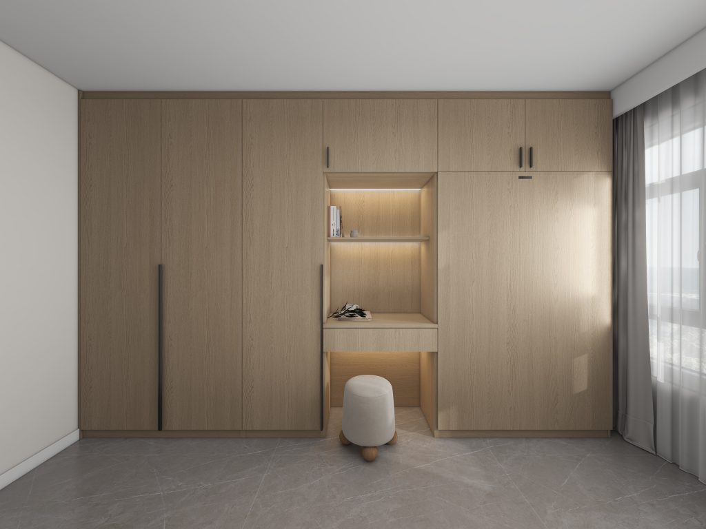 Bedroom 2 Space Saving Beds with Casement Wardrobe with Open Shelves  (11.5 feet)