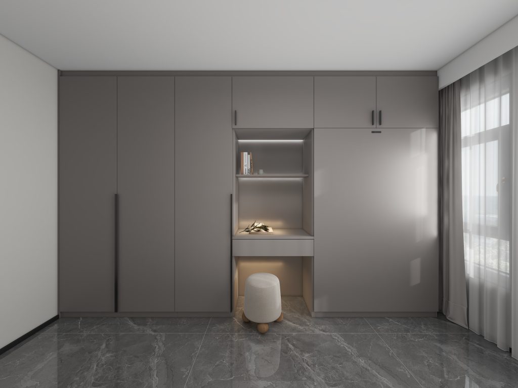 Bedroom 2 Space Saving Beds with Casement Wardrobe with Open Shelves  (11.5 feet)