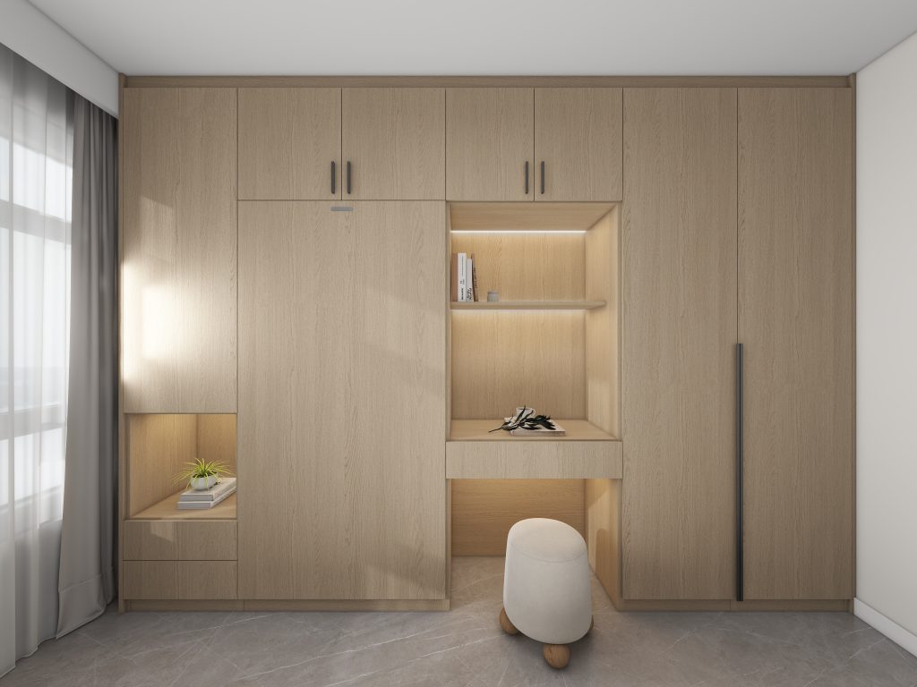 Bedroom 2 Space Saving Beds with Casement Wardrobe with Open Shelves  (11.5 feet)