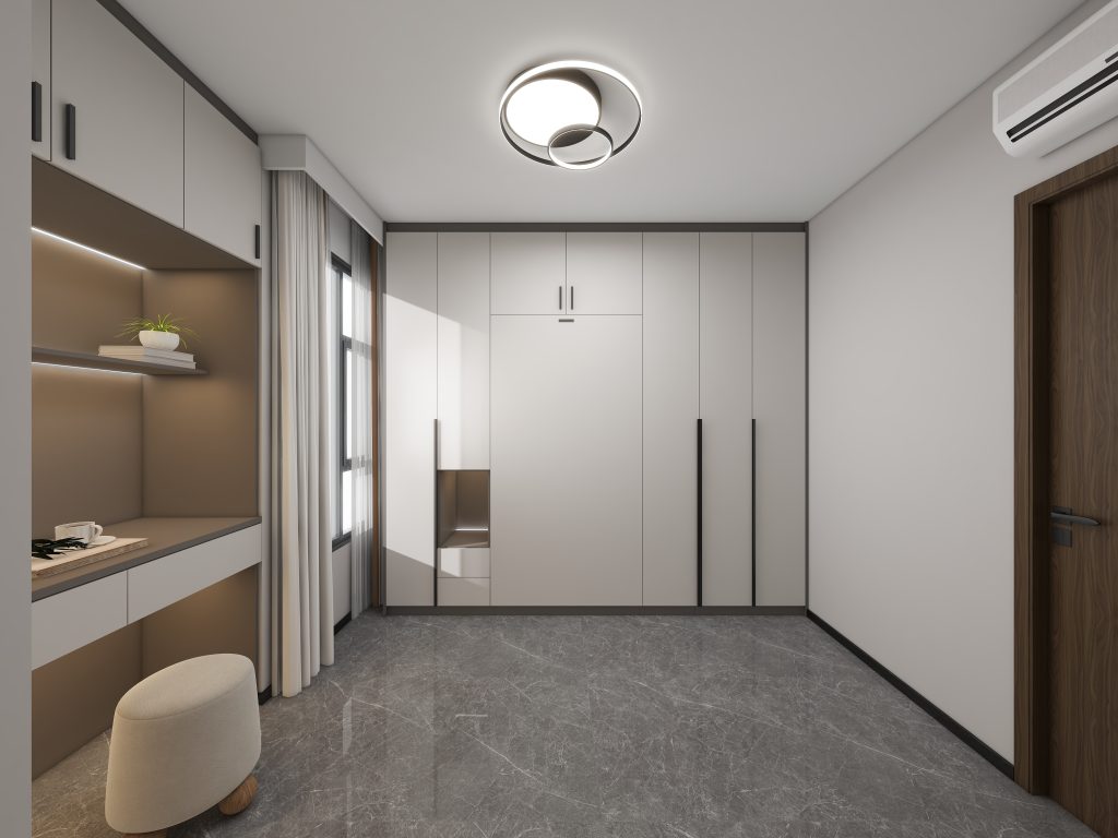 Bedroom 2 Space Saving Beds with Casement Wardrobe with Open Shelves  (11.5  feet)