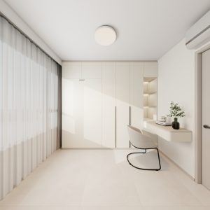 Bedroom 2 Space Saving Beds with Casement Wardrobe with Open Shelves with Study Table  (11.5 feet)