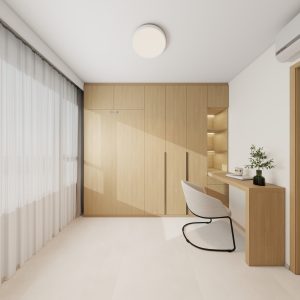 Bedroom 2 Space Saving Beds with Casement Wardrobe with Open Shelves with Study Table  (11.5 feet)