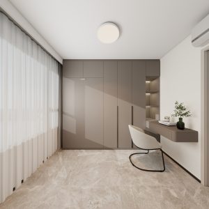 Bedroom 2 Space Saving Beds with Casement Wardrobe with Open Shelves with Study Table  (11.5 feet)