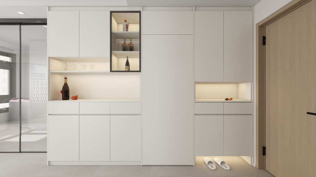 Foyer Full Height Shoes Cabinet and Bomb Shelter Door (10 feet)