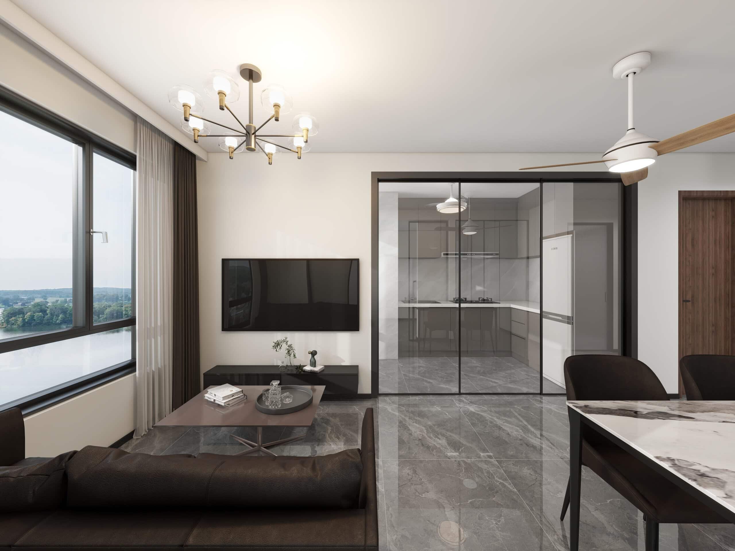 Kitchen Entrance Aluminium Frame Sliding Glass Door (9 feet)