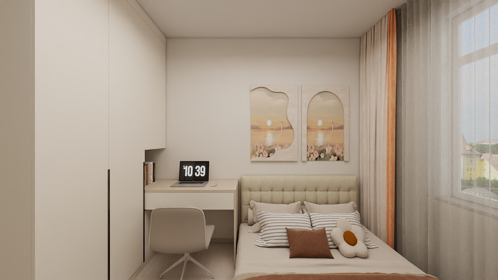 Bedroom 1 Casement Wardrobe with Study Table (7 feet)