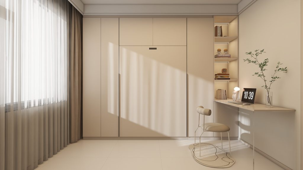 Bedroom 2 Space Saving Beds with Casement Wardrobe with Study Table (11.5  feet)
