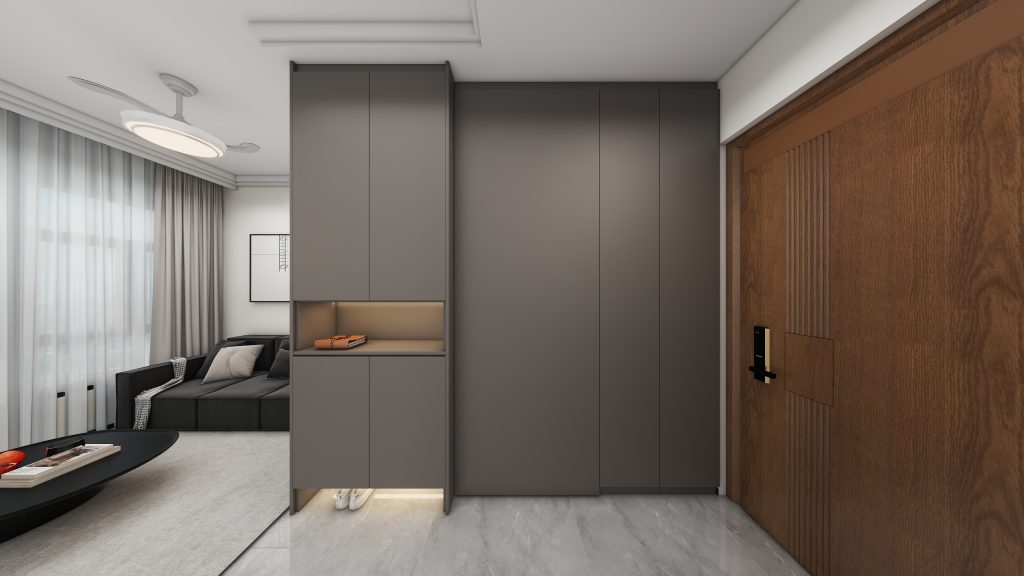 Foyer Full Height Shoes Cabinet and Bomb Shelter Door (9 feet)