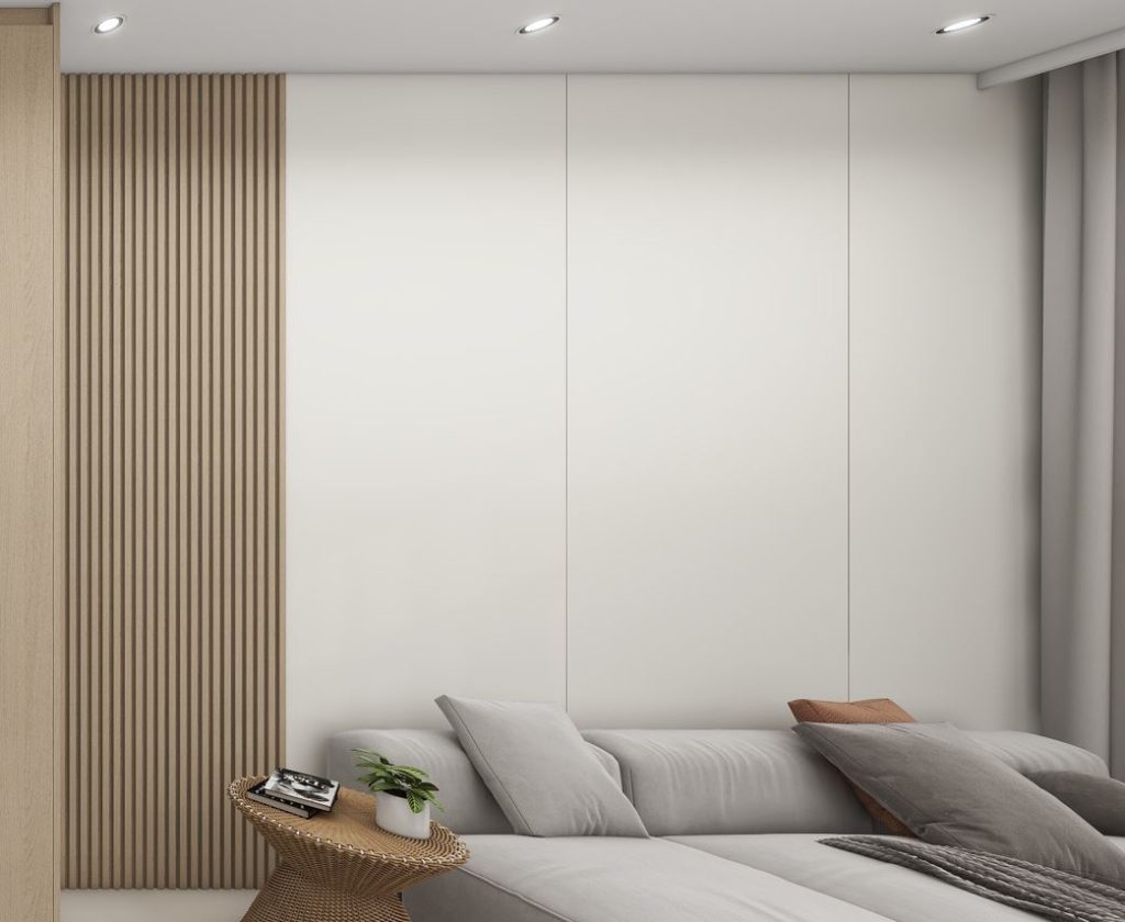 Living sofa behind Feature Wall