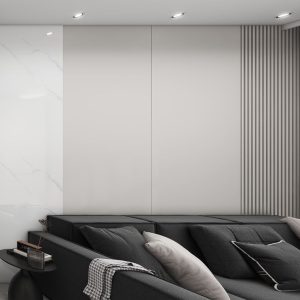 Living sofa behind Feature Wall