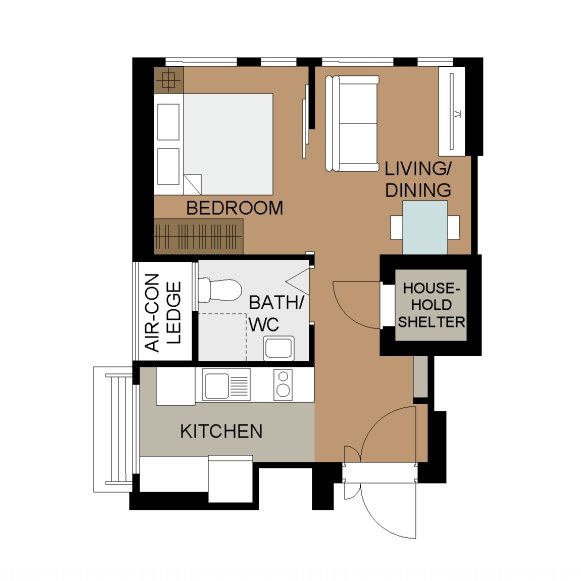 Woodlands Urban Ville 2-Room  Area 1 Design A (Kitchen, Master Bedroom, and Bathroom Cabinets)
