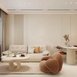 Living sofa behind Feature Wall