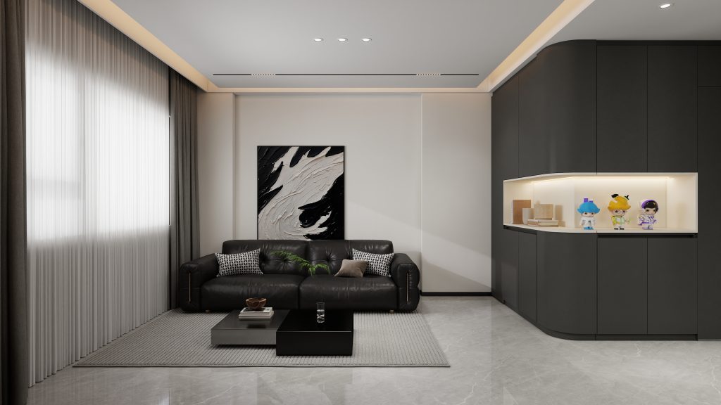 Living sofa behind Feature Wall