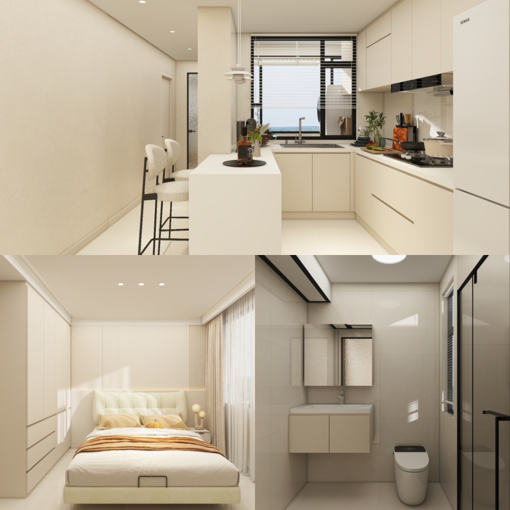 Tampines Green Jade 4-Room  Design A (Kitchen, Master Bedroom, and Bathroom Cabinets)