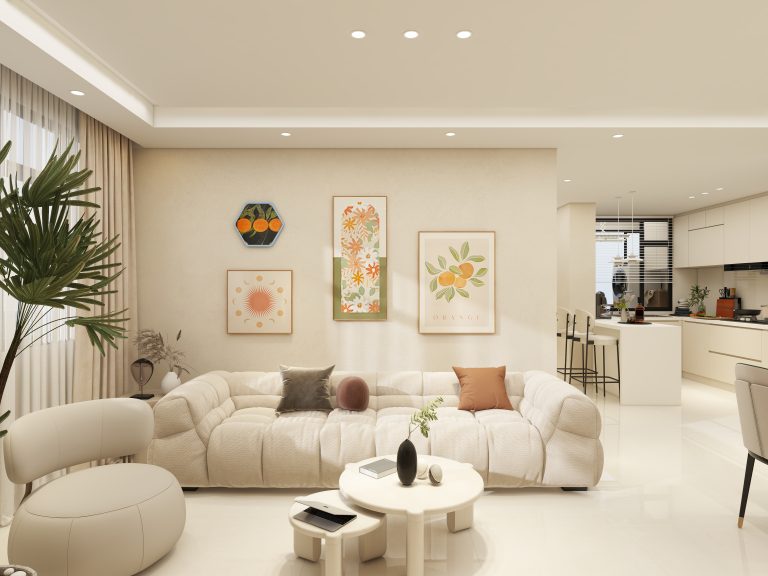 Modern BTO renovation with custom-built kitchen and living area by HDB Group Reno