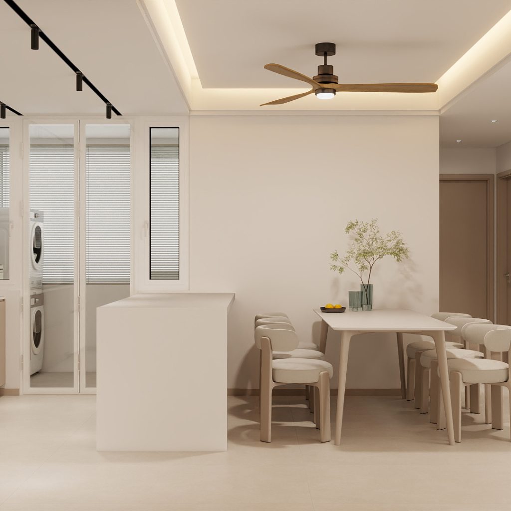 HDB BTO kitchen renovation with quartz countertop and upper cabinets