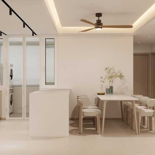 HDB BTO kitchen renovation with quartz countertop and upper cabinets