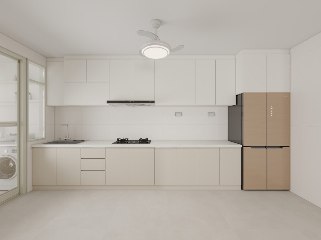 HDB modular kitchen cabinet with quartz countertop