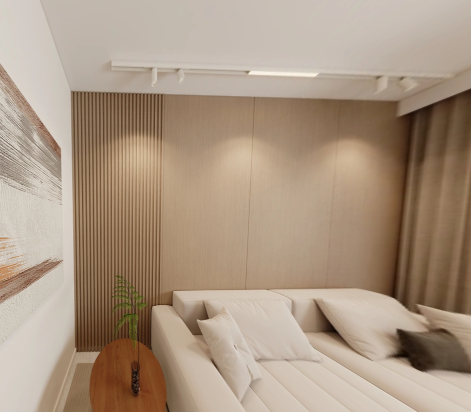 Living Room sofa behind Feature Wall