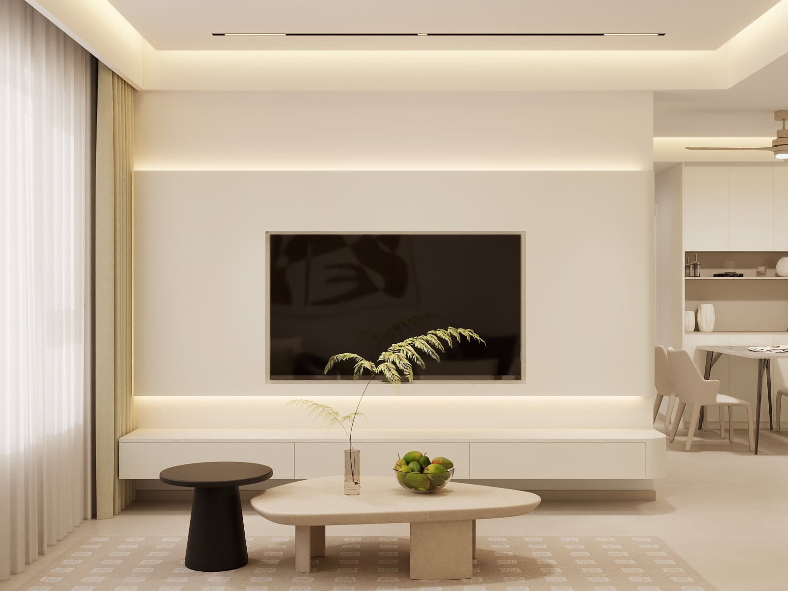 Living Room Suspended Tv Console & Feature Wall with LED Light  (10 feet)